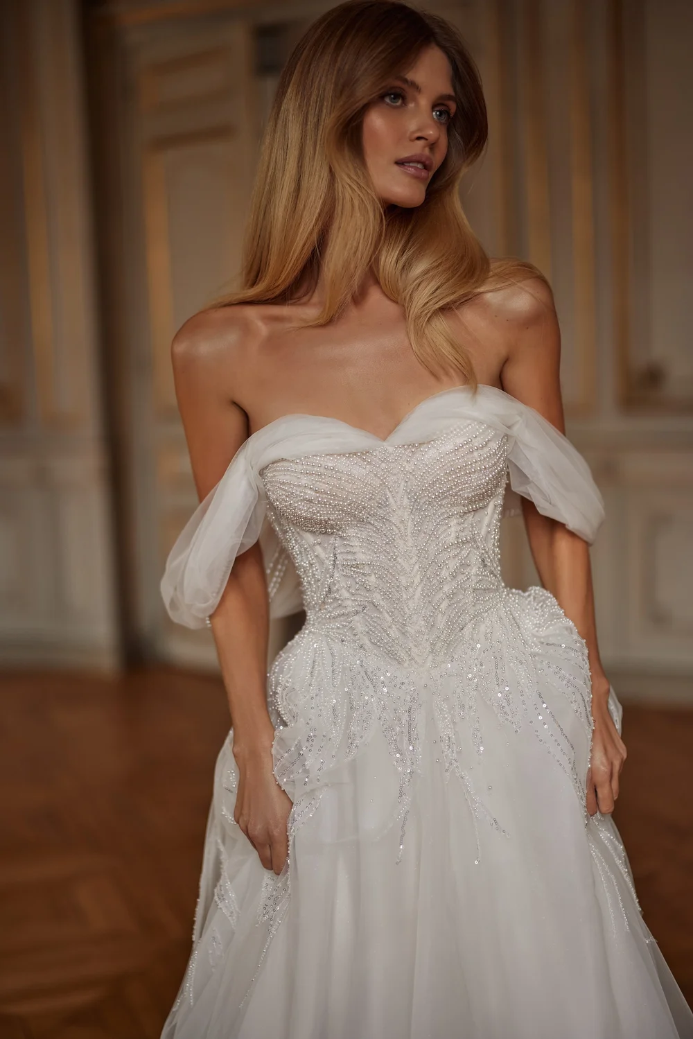 Romantic A-Line Wedding Dress with Pearl Embroidery & Sweetheart